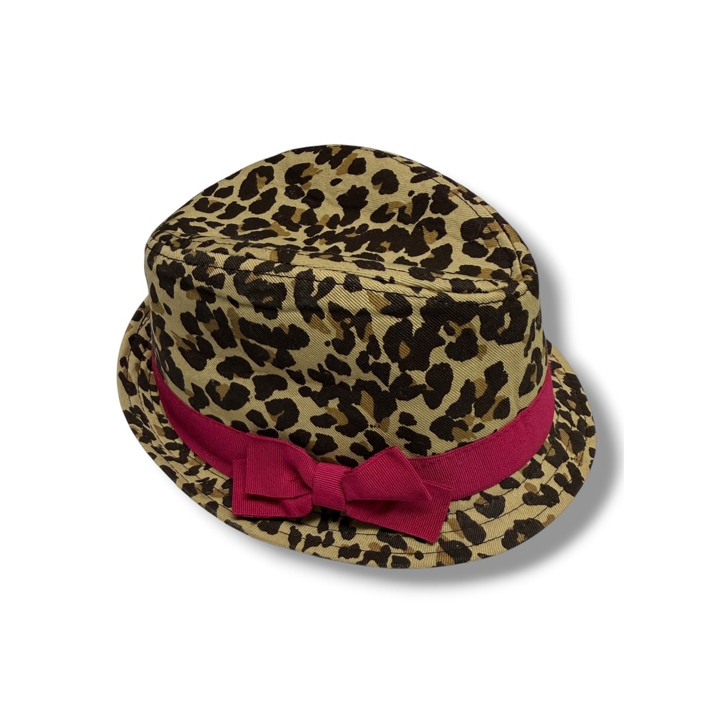 The Childrens Place Girls Leopard Print Fedora Hat Pink‎ Bow Tan Black Size 4/5